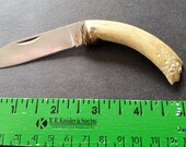 Vintage Hand Made Antler Handle Fixed Blade Hunting- Skinning Knife 3 quot Blade, 6 quot Total Length Solid in Excellent Condition
