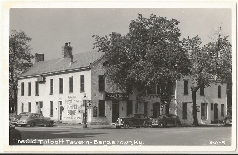 KY Drug Store Kentucky ~ Free Shipping Nelson Co. Coffee Shop Bardstown 1940s Real Photo RPPC Postcard- Roadside View Talbott Tavern
