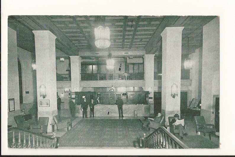 Duval County Jacksonville FL ~ Free Shipping 1940s BW Photo Postcard- View of Main Lobby Hotel Roosevelt Florida