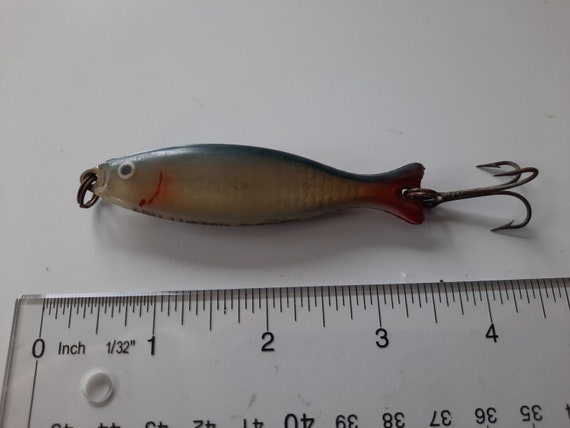 Vintage Fishing Lure 1960s Abu Luster Minnow, Sweden, Silver Shiner,  Vertical 3.0 , 1.0 Oz. Trolley Jig Style Fished Scarce 