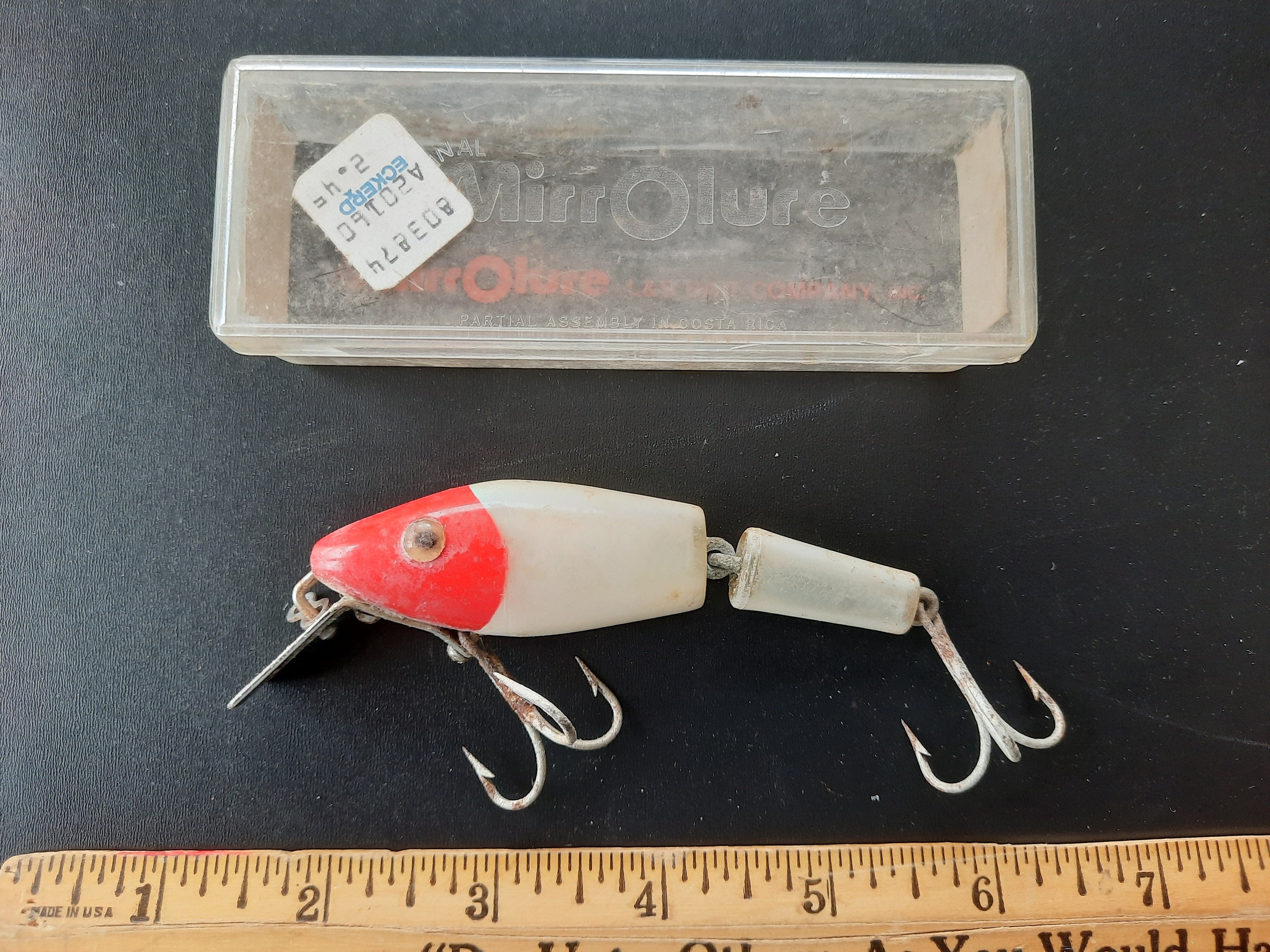 Vintage 1970s Bass Lure: L&S Bait Company Mirrolure, Red/white