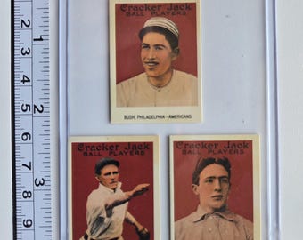 1993 Borden Baseball Collection of (3) 1915 Cracker Jack Reprint Cards of John Ever, Joseph Tinker & Bullet Joe Bush, Hall of Fame Players