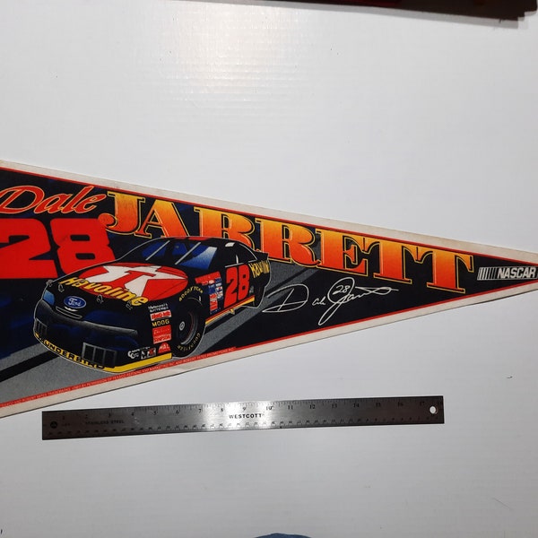 Vintage Souvenir Felt Pennant, Flag- 1990s NASCAR, Dale Jarrett, Havoline Texaco Ford Car# 28 ~ X- Large Size: 30"