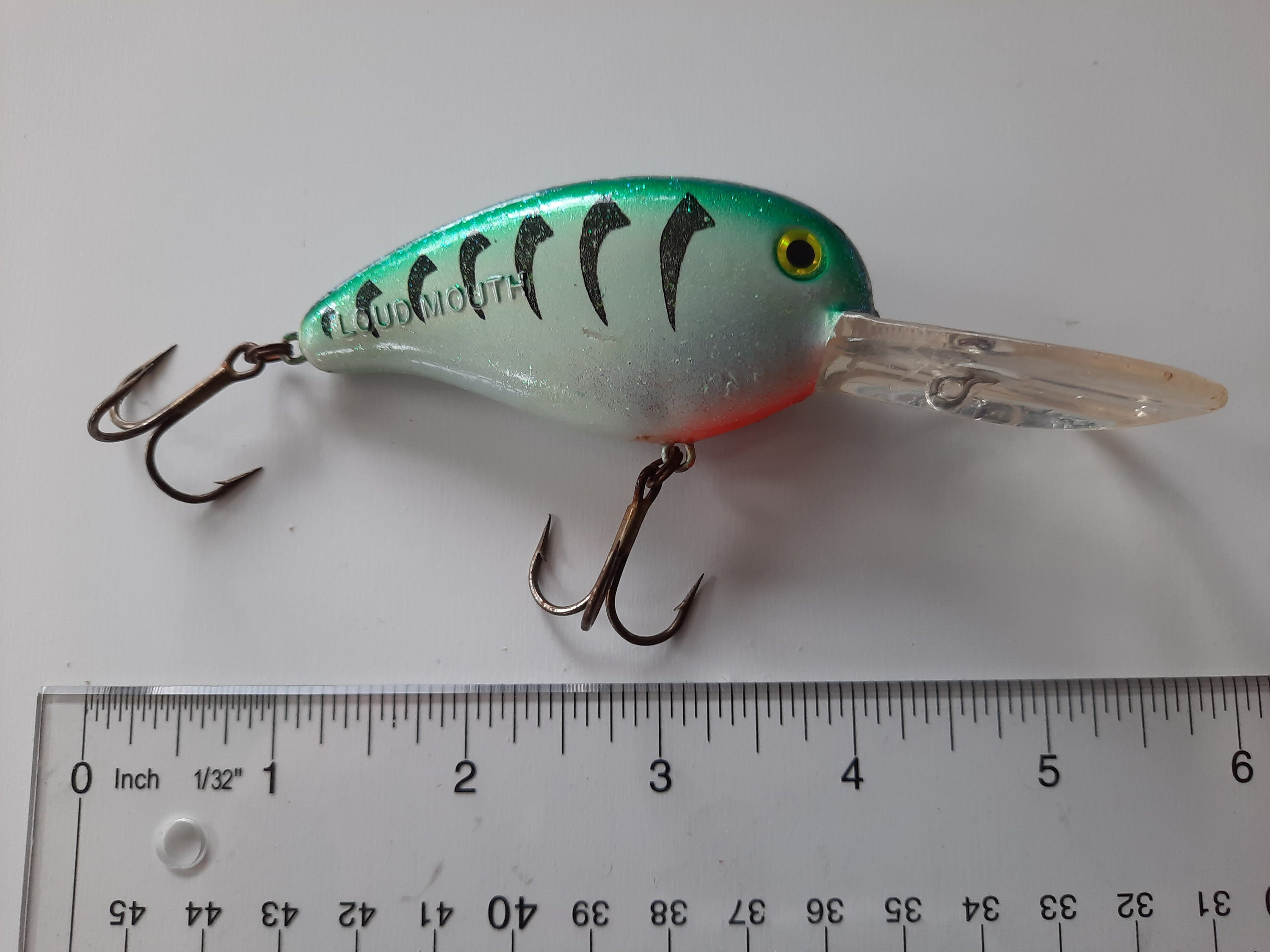 Vintage 1980s Fishing Lure: Mann's Deep Diving Loudmouth Rattling  Crankbait, Crystal Green Sunfish, 4.5, 7/8 Oz., Moderately Fished 