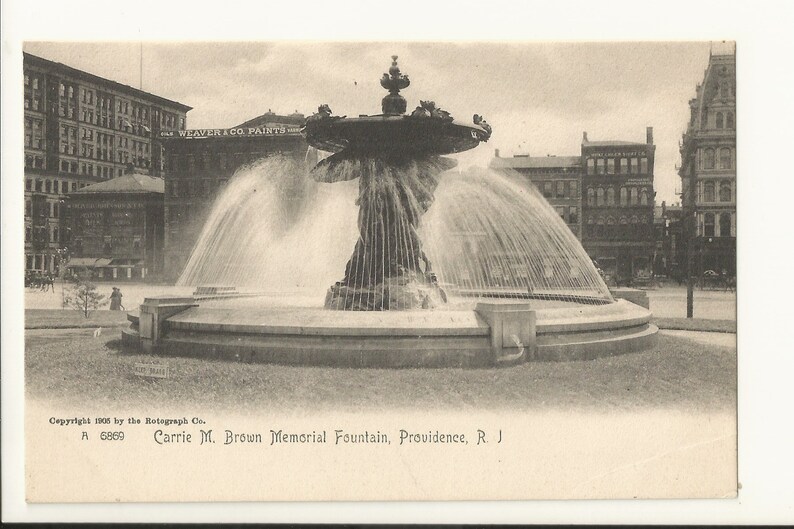 Rhode Island Early 1900s BW Photo UDB Postcard- View of Carrie M Brown Memorial Fountain Providence County R.I ~ Free Ship Providence