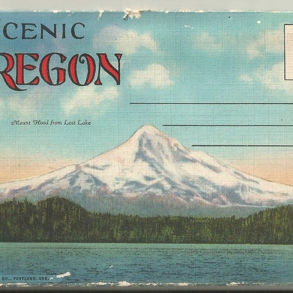 1940s Folder, Folding Postcard: (18) Views of Scenic Oregon, OR. ~ Mount Hood, Nature, Salem, Native American, Cowboys, Fishing