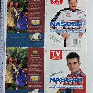 May include: Two identical TV Guide magazine covers from February 15-21, 1997, featuring NASCAR drivers Dale Earnhardt and Jeff Gordon. Each cover includes a Puffs tissue advertisement and a measuring tape showing a height of 15 inches.