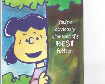 1990s Hallmark Large Father's Day Card: Watercolor Lucy, Peanuts Cartoon, Art By Charles Schulz ~ 5.5"x 8", Unused, Original With Envelope