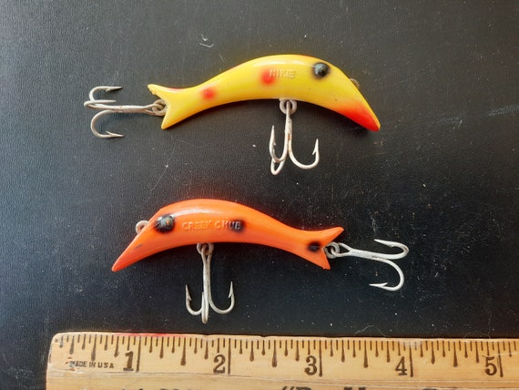 Vintage 1960s Lure Lot of 2 : Creek Chub Nike Fishing Lures, Orange/black  Spots and Yellow/ Red Spots Lightly Used 