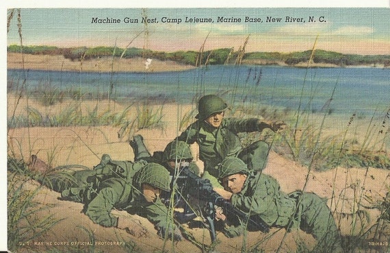 USMC MILITARY POSTCARDS ORIGINAL WW2 PERIOD CAMP LEJEUNE NC.