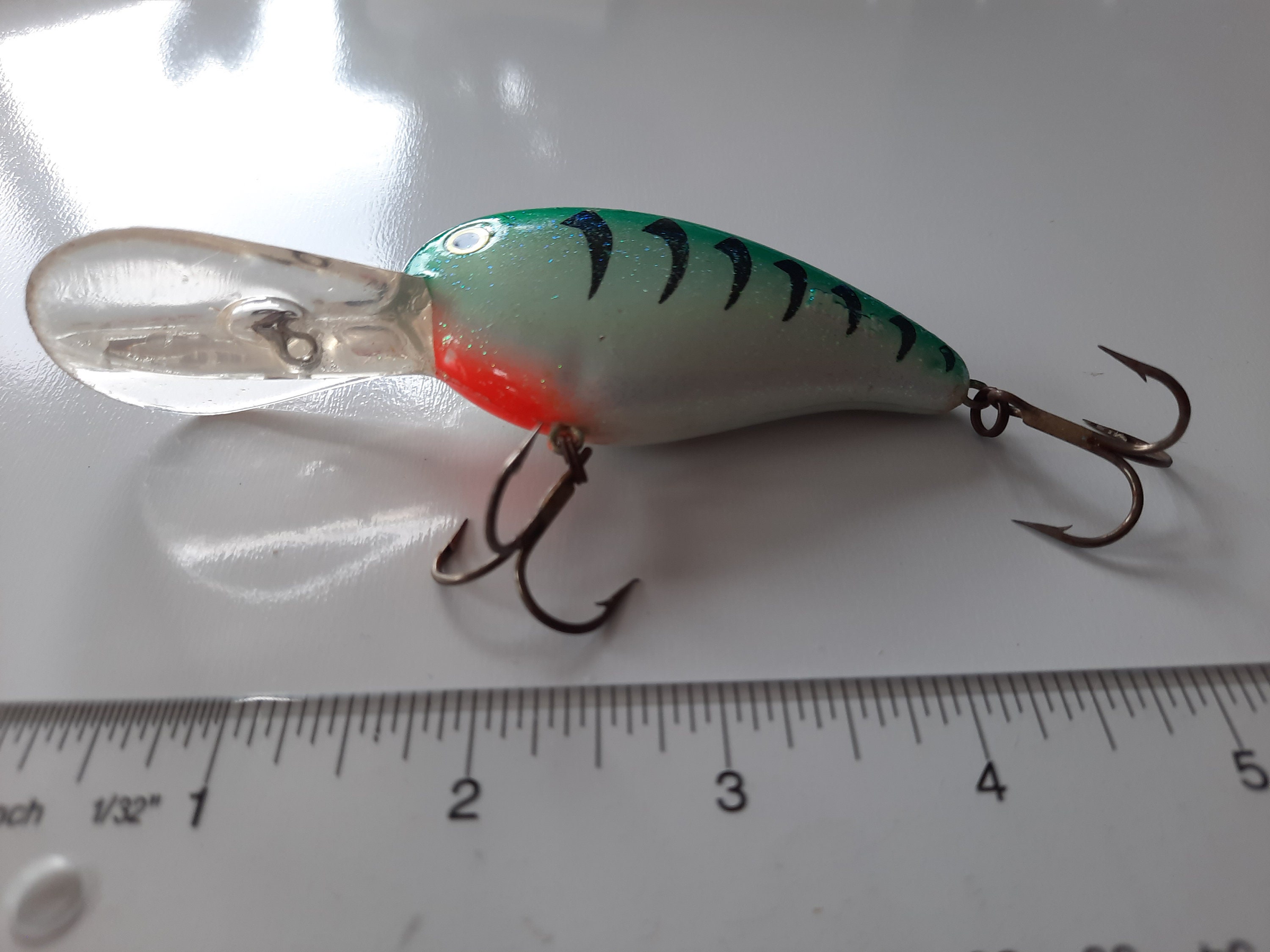 Vintage 1980s Fishing Lure: Mann's Deep Diving Loudmouth Rattling  Crankbait, Crystal Green Sunfish, 4.5, 7/8 Oz., Moderately Fished 