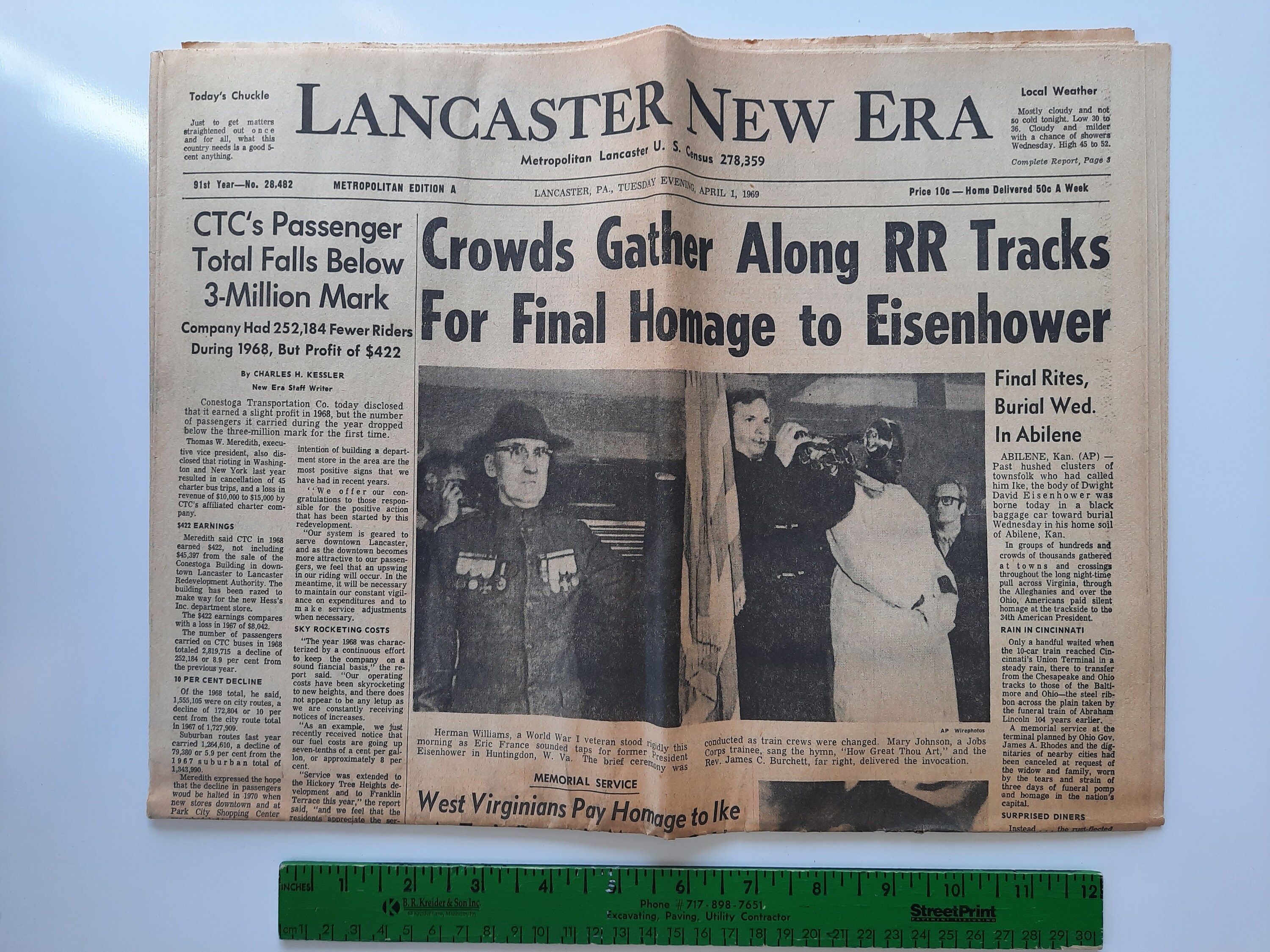 Vintage Newspaper: Dwight D. Eisenhower Funeral crowd Gather Along