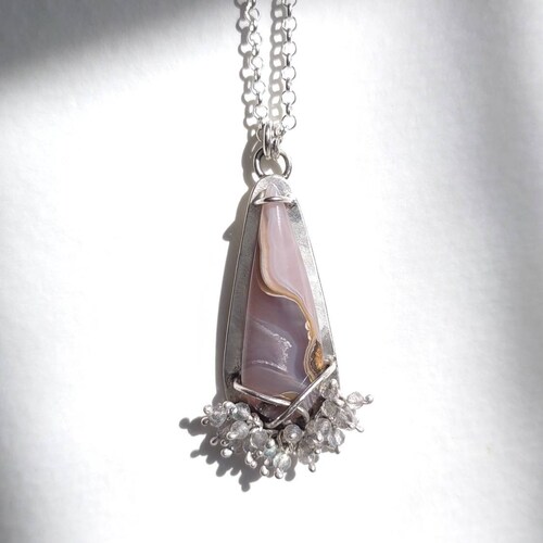 Laguna Agate with Labradorite Clusters shops Pendant | Sterling Silver Handcrafted Necklace