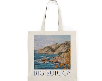 Natural Tote Bag with Original Art | California Coast Design | Coastal Vibes | Bag with Art Print | Big Sur CA Print | Reusable | Boho