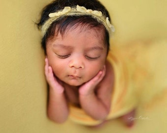 Diadema con lazos amarillos delicados para recién nacidos, accesorio de fotografía, cinta para el pelo para recién nacidos, cinta para el pelo para bebés, accesorios para bebés, accesorios fotográficos con diadema elástica para recién nacidos