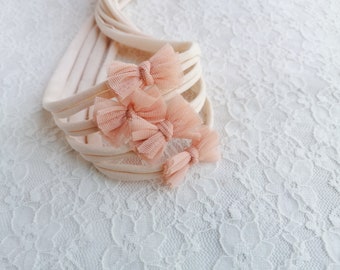 Delicate newborn headband, Newborn bow tieback, Skinny newborn headband,Photography props, Newborn photo props, Blush props