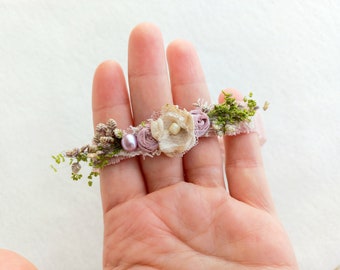 Diadema rústica color crema y rosa pálido, lazo floral, fotografía de recién nacidos