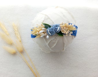 Blue baby girl handmade headband flower, Simple and delicate newborn or baby girl tieback prop, Handmade headband, Blue bell flower headband