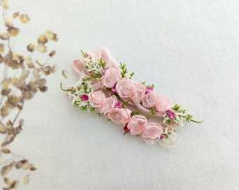 Dainty and delicate flower headband for newborn photography prop, Pink flowers handmade headband for baby girl, Newborn tieback photo prop