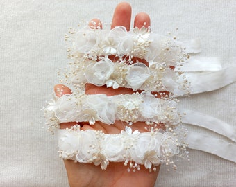 Diadema de flores color crema para bautizo, fotografía de niña recién nacida, corona de flores hecha a mano, diadema de flores delicadas color crema