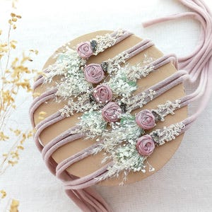 Dusty Pink Rosebud Dainty Headband for Newborn - Handmade Baby Accessory, Newborn photography Handmade Headband