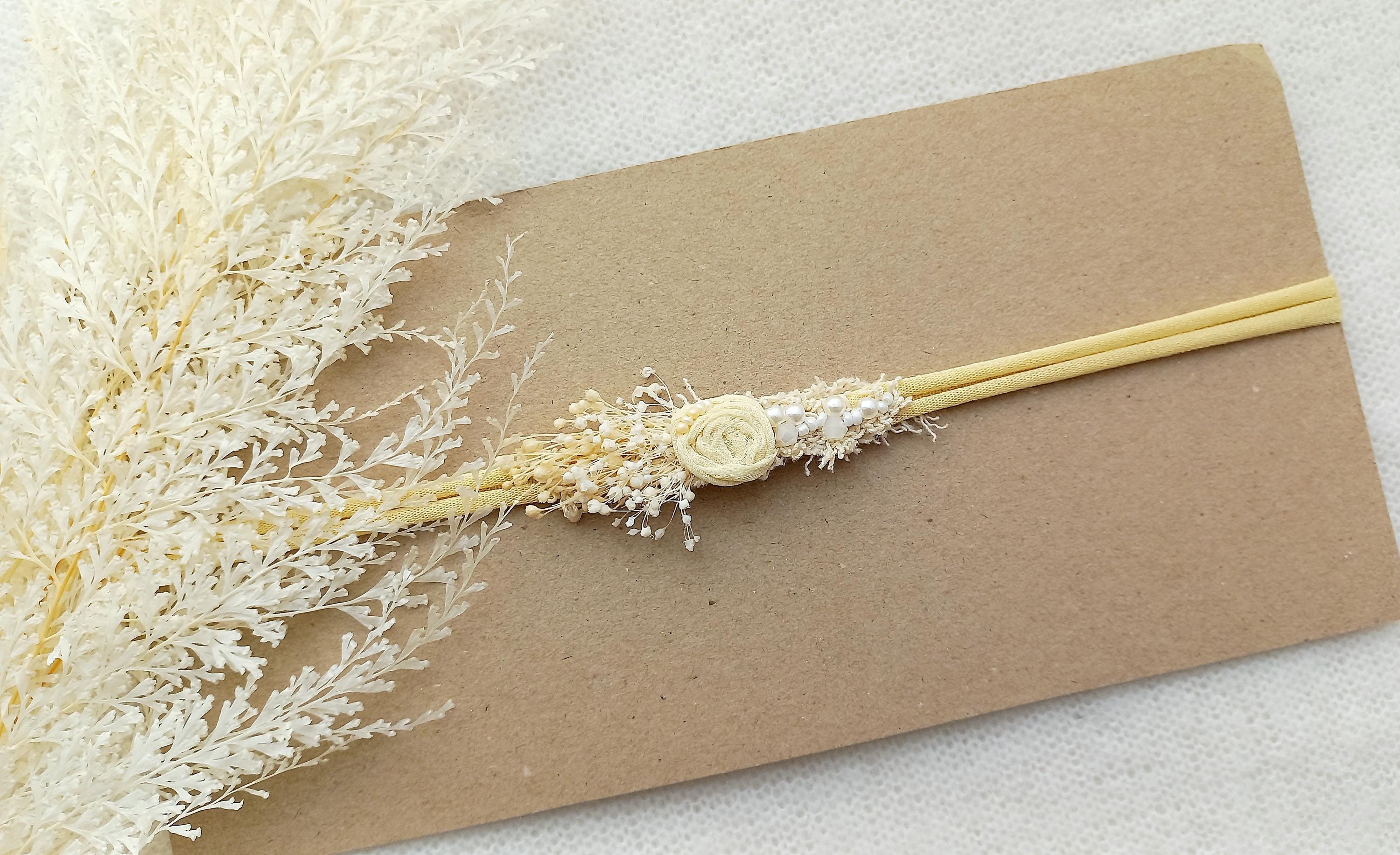 Soft Yellow Newborn Beaded Headband Flower Headband Dainty Yellow Headband Baby Accessories Newborn Photography Baby Delicate Tieback