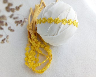 Fijne Zonnebloem Kanten Hoofdband voor Pasgeboren Meisje Fijne Tieback foto prop Baby Gele Bloem Kroon Pasgeboren Fotografie Prop
