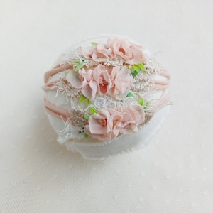 Delicate Pink Newborn Heaadband Tiny Flowers Beaded Photography Tieback Handmade Dainty Flower Crown Pastel Pink Flower Headband