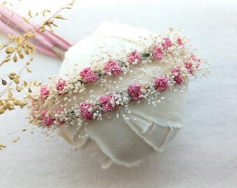 Dainty Pink Floral Halo/Newborn Photography Prop/ Baby Girl Outfit/Dried Flower Headband/Boho Baby Headband/Romantic Blush Crown