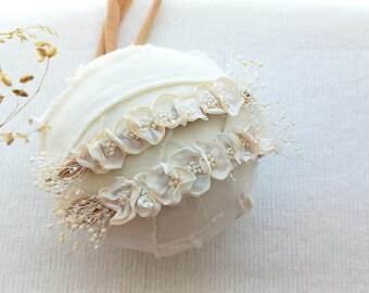 Cream Delicate Newborn Headband Dried Flower Crown Baby Headband Christening Skinny Baby Headband Newborn Photo Props Baby Photography