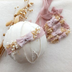 Purple Baby Bow Neutral Tieback Baby Girl Photography Dried Flowers Bow Headband Handmade Newborn Photography Light Purple Bow Headband