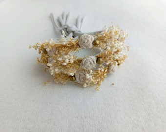 Baby Girl Cream Flower Crown Headband, Newborn Photography Prop