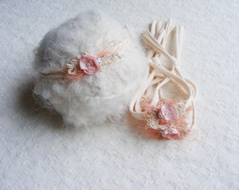 Delicate baby pink newborn headband for photography, Newborn girl tieback, Skinny newborn headband,Photography props, Newborn photo props