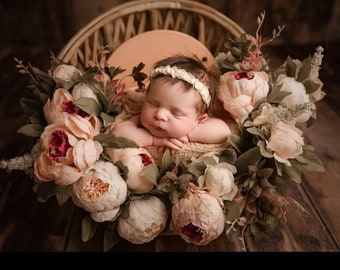 Diadema delicada de flores rosas suaves, conjunto para fotografía de recién nacidos, lazo floral para bautizo, niña de las flores en bodas