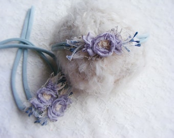 Grey headband for newborn or baby girl, Newborn tieback props, Gift for baby girl,Flower tieback in grey color for newborn, Photography prop