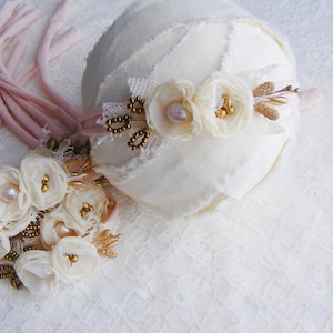 OLIVIA-newborn flower headband, Photography prop, Newborn tieback prop, Baby halo, Newborn crown