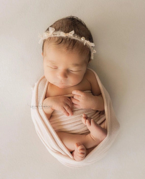 Delicate pale pink bow headband,Neutral tones tieback,Handmade headband for baby girls, Dainty pale pink bow tieback, Halo photography props