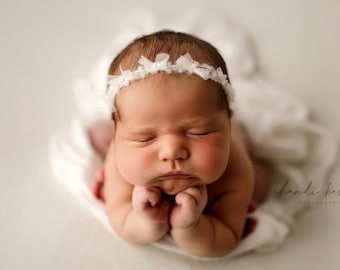 Cream Bow Newborn Tieback, Christening Cream Bow Headband, Newborn Photography