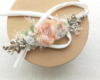 Blossom Peach Floral Headband - Newborn Photography - Wedding Flower Girl