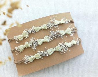 Diadema amarilla con pequeños lazos para fotografía de recién nacidos - Corona de lazos delicados
