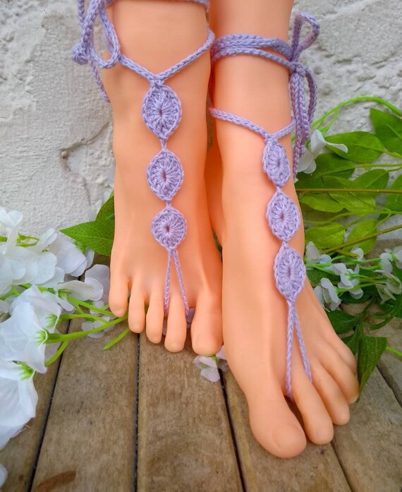 Liliane Barfuß-Sandalen gehäkelt, Fuß Schmuck, Strand, Sommer, Hochzeit, Flip-Flop