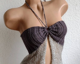 Haut elfe, haut de bikini crocheté, tricoté, haut de bikini, haut d'été, haut de fée