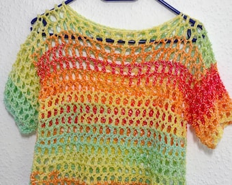 T-shirt d'été, haut au crochet, haut en maille, t-shirt coloré