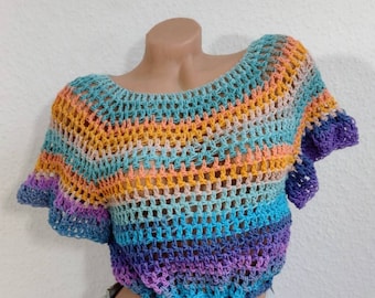 Top, tunique courte, crochet, top d'été, top au crochet