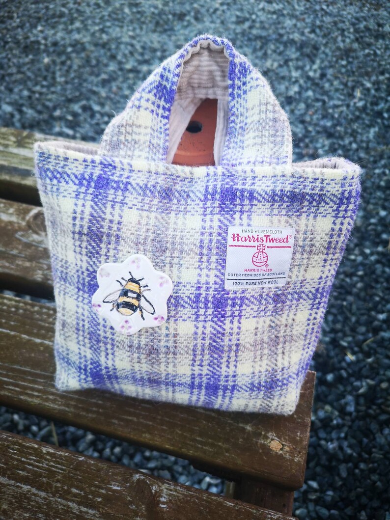 Handmade on the beautiful Isle of Skye Harris tweed bucket bag