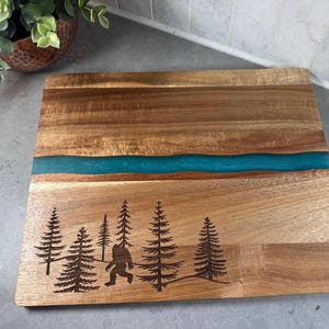 Bigfoot, Sasquatch Forest Design Charcuterie Board, Acacia & Resin Cheese Board