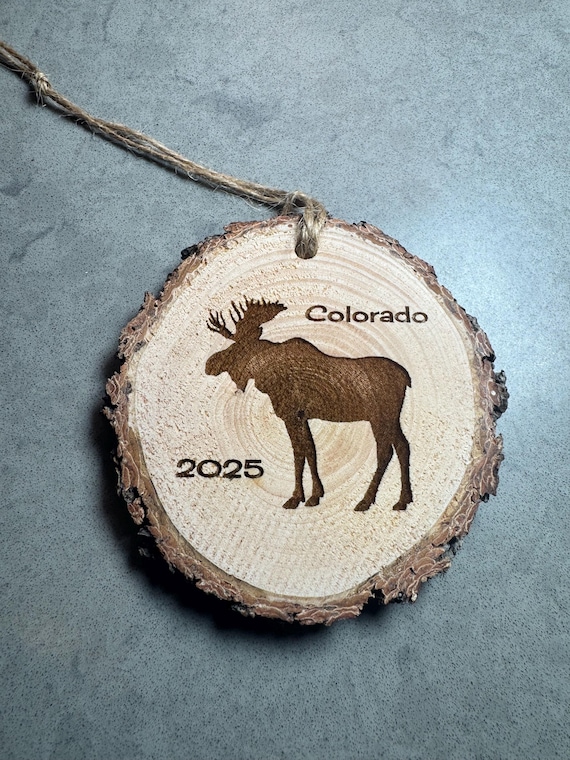 Laser Engraved Moose Ornament: Rustic Colorado Piñon Wood