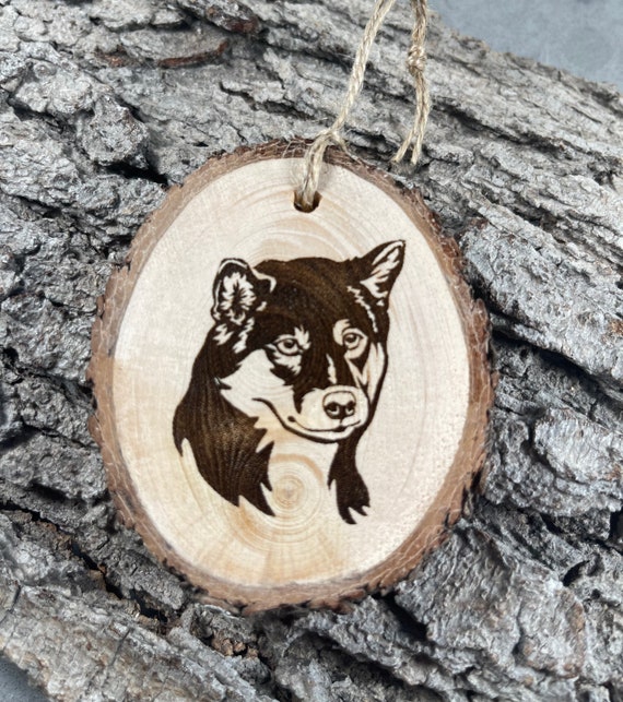 Shibainu, Rustic Wood Ornament, Laser Engraved Ornament,, Pinon Wood Ornament, Wood Ornament, Laser Ornament