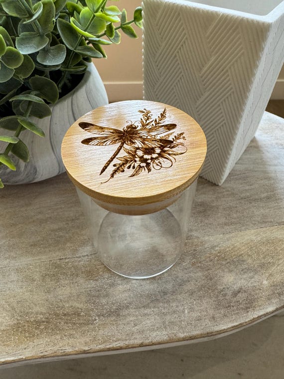 Dragonfly Design Glass Jar with Bamboo Lid – 4oz Spice, Tea, or Cosmetic Storage Container