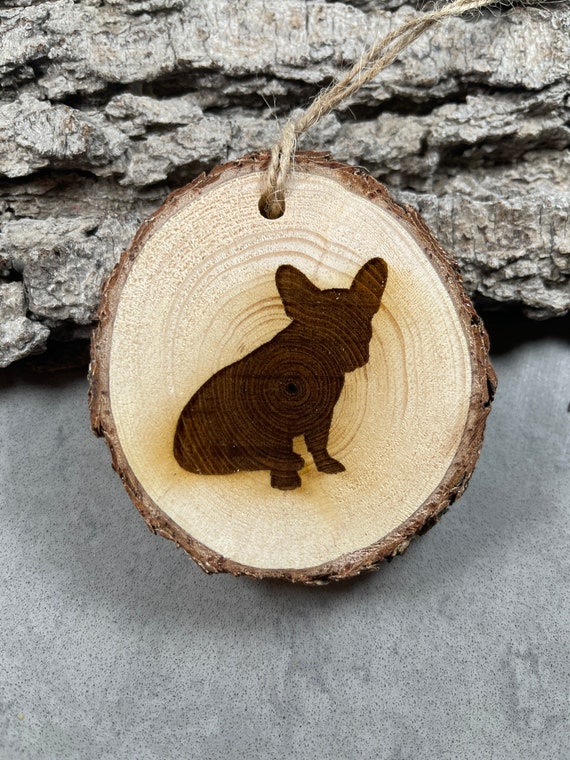 Rustic Wood Ornament, Laser Engraved Ornament, French Bulldog Ornament, Pinon Wood Ornament, Pine Ornament, Wood Ornament, Laser Ornament